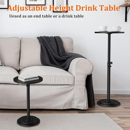 2Pack Drink Table, Small Round Side Table - 360° Swivel Height Adjustable for Small Spaces, Pedestal Martini for Sofa Couch, Living Room, Bedroom, Black