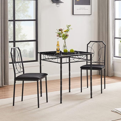 VECELO 3 Piece Dining Table Set for 2, Dinette with Chairs for Kitchen, Breakfast Nook, Small Space,Easy Assembly