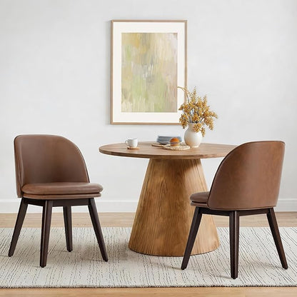 Wooden Dining Chairs Set of 4, Faux Leather Upholstered Modern Dining Room Chairs with Double-Layer Thick Seat Cushion & Ergonomic Backrest for Restaurant, Kitchen and Café, Brown, 2 Boxs