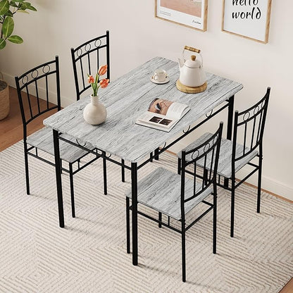 Vipbear Kitchen Dining Table Set for 4, 5-Piece Kitchen Table Set,Dining Room Table Sets,Rectangular Kitchen Table Set with 4 Chairs for Small Space, Dinette,Apartment,Rustic Grey