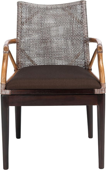 SAFAVIEH Home Collection Gianni Tropical Coastal Brown White Wash Solid Wood Arm Chair