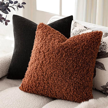 Foindtower 2 Pieces 26x26 Inch Hazel Brown,Faux Fur Throw Pillow Cover Accent Sherpa Furry Pillow Covers Fuzzy Soft Pillowcases Cozy Sheepskin Decorative Fleece Cushion Case for Bed Couch Living Room