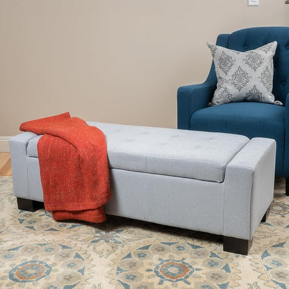 Ball & Cast 50.8" Upholstered Storage Ottoman with Tufted Waffle Stitch,End Bench w/Uses Pressure Hinges and Wood Legs,Entryway Fabric Footrest Stool for Living Room & Bedroom,Navy Blue