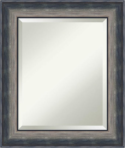 Amanti Art Silver Bathroom Mirror for Over Sink, 26x22 Quicksilver Scoop Rectangle Vanity Mirror, Small Casual Wood Frame, Hangs Horizonally and Vertically, Bathroom Wall Decor, Beveled Edge