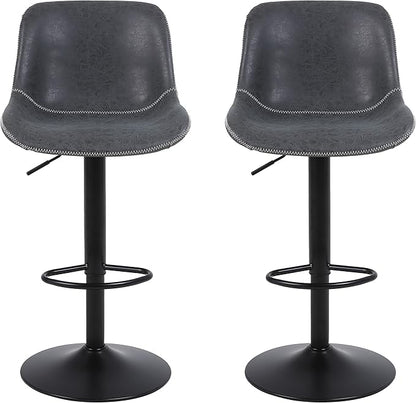 Bar Stools, Swivel Counter Height Barstools with Back, Adjustable Modern Bar Chairs, Tall Armless PU Leather Kitchen Island Stool (Black 02, Set of 4)
