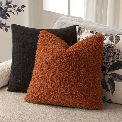 Foindtower 2 Pieces 22x22 Inch Burnt Orange, Faux Fur Throw Pillow Cover Accent Sherpa Furry Pillow Cover Fuzzy Soft Pillowcases Cozy Sheepskin Decorative Fleece Cushion Case for Bed Couch Living Room