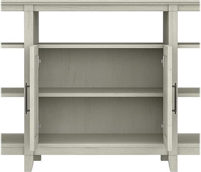 Bush Furniture Key West Tall TV Stand for 65 Inch TV in Linen White Oak, Farmhouse Entertainment Center with Storage