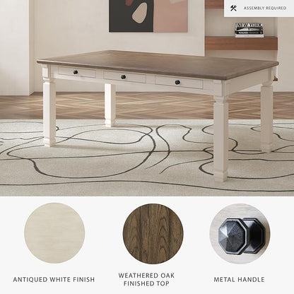 Signature Design by Ashley Bolanburg Farmhouse Dining Table with Drawers, Seats up to 6, Whitewash