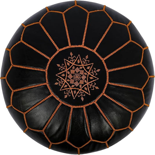 Marrakesh Gallery Genuine Leather Round Pouf Unstuffed - Moroccan Ottoman Footstool, Footrest Cover - Boho Decor - Bohemian Living Room, Bedroom, Kids Room, Gift & Wedding