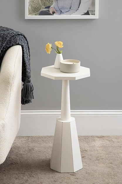 Kate and Laurel Octavia Coastal Accent Drink Table, 11 x 11 x 24, White, Decorative Coastal Cocktail Table with Octagon Shape for Farmhouse Indoor Plant Stand
