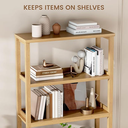 Vlsrka 5 Tier Wooden Bookshelf with Lights, 65" Tall Open Bookcase Storage Rack, Modern Bookshelf with Storage, Free Standing Display Book Shelves for Living Room, Home Office, Brown