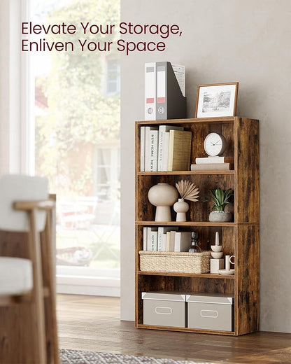 VASAGLE CUSTOS Collection - Bookshelf, 4-Tier Bookcase, Book Shelf, Open Storage Shelf, 9.4 x 23.6 x 42.4 Inches, for Living Room, Home Office, Dinning Room, Rustic Brown ULBC164X01