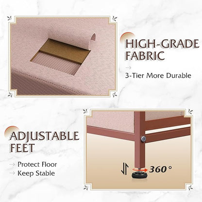 WLIVE Dresser for Bedroom with 5 Drawers, Wide Chest of Drawers, Fabric Dresser, Storage Organization Unit with Fabric Bins for Closet, Living Room, Hallway, Pink and Rose Gold