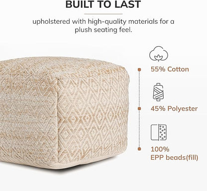 Anji Mountain 22"x22"x16" Handmade & Handcrafted Ottoman Pouf Comfortable Pouf Ottoman Foot Rest & Home Décor Accent for Living Room, Bedroom, Nursery, Kids Room, Patio