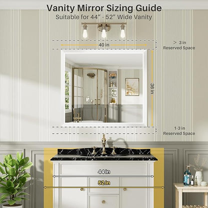 40x36 Inch White Bathroom Mirror for Wall, Thick Metal Framed Rectangle Mirrors for Over Sink, Bedroom, Living Room, Entryway, Anti-Rust, HD Tempered Glass