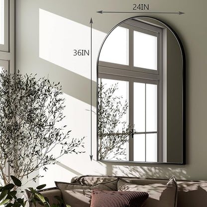 HARRITPURE Arched Wall Mirror 24"x36" – Black Metal Frame Vanity Mirrors for Bedroom, Entryway, Living Room Decor