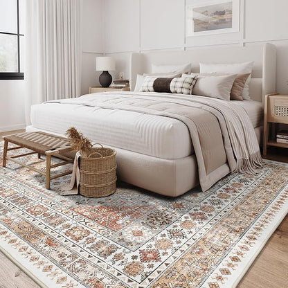 zesthome 5x7 Area Rugs - Ultra-Thin Washble Rug, Stain Resistant Anti Slip Backing Rugs for Living Room,Bedroom, Vintage Home Decor Area Rug (Orange,5'x7')