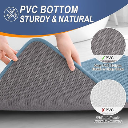 OLANLY Thick Memory Foam Bath Mat Rug 59x20, Extra Soft Absorbent Bathroom Rug, Quick Dry Bath Mats, Non-Slip, Machine Washable Carpet for Bathroom, Tub and Shower, Home Decor Accessories, Airy Blue