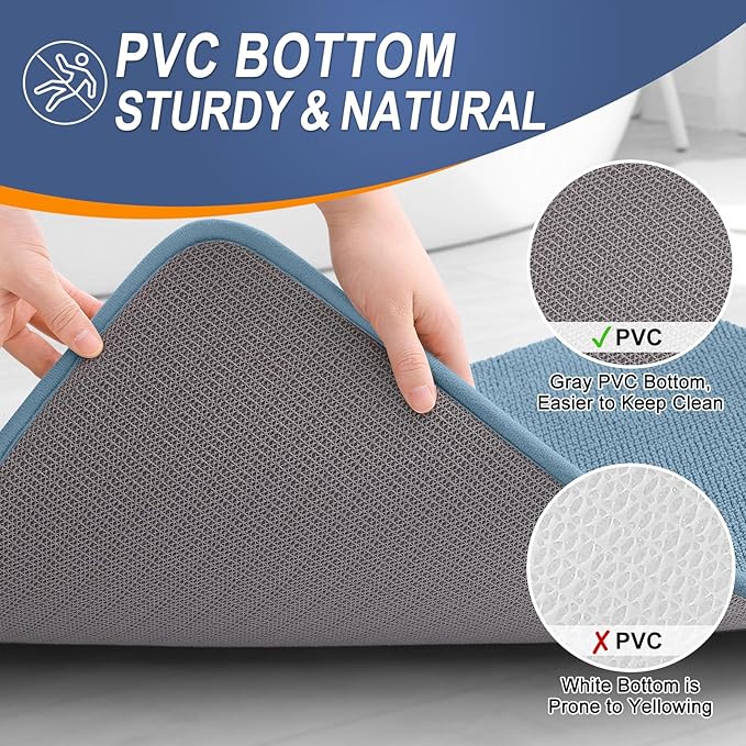OLANLY Thick Memory Foam Bath Mat Rug 24x16, Extra Soft Absorbent Bathroom Rug, Quick Dry Bath Mats, Non-Slip, Machine Washable Carpet for Bathroom, Tub and Shower, Home Decor Accessories, Airy Blue