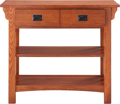 Leick Home 8261 Mission Bookcase Console Table with Drawers, Made with Solid Wood, for Living Room, Entry Way, Office, Bedrooms, Russet Finish