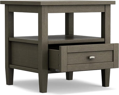 SIMPLIHOME Warm Shaker SOLID WOOD 20 inch Wide Rectangle Transitional End Side Table in Farmhouse Grey for the Living Room and Bedroom