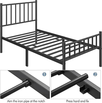 Yaheetech Twin Bed Frame Metal Platform Bed Frame Mattress Foundation with Spindle Headboard & Footboard/No Box Spring Needed/14 Inch Underbed Storage/Firm Support & Easy Set up Structure, Black