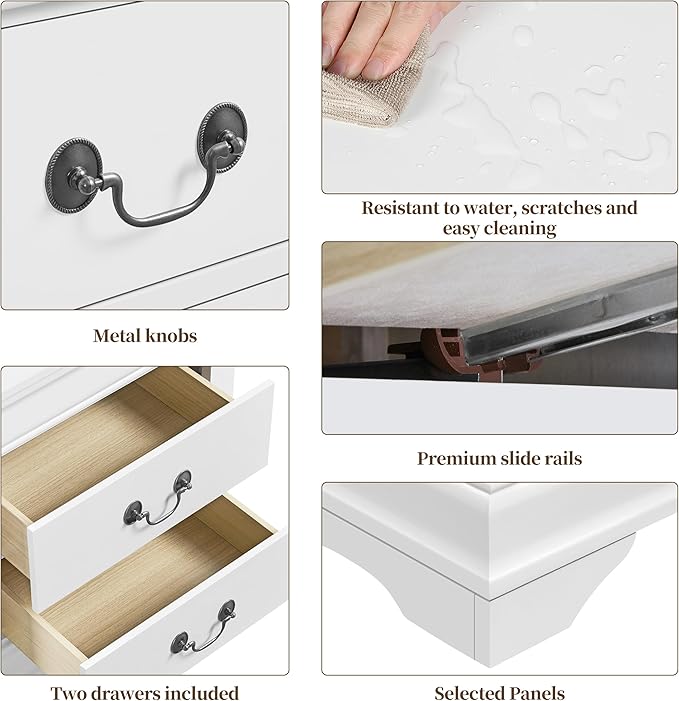 Yaheetech Fully-Assembled Nightstands Set of 2, 2-Drawer Nightstands Large Classic Bedside Tables with Storage, Wooden Painted Storage Cabinet for Bedroom, 21.5" L×16" W×24.5" H, White