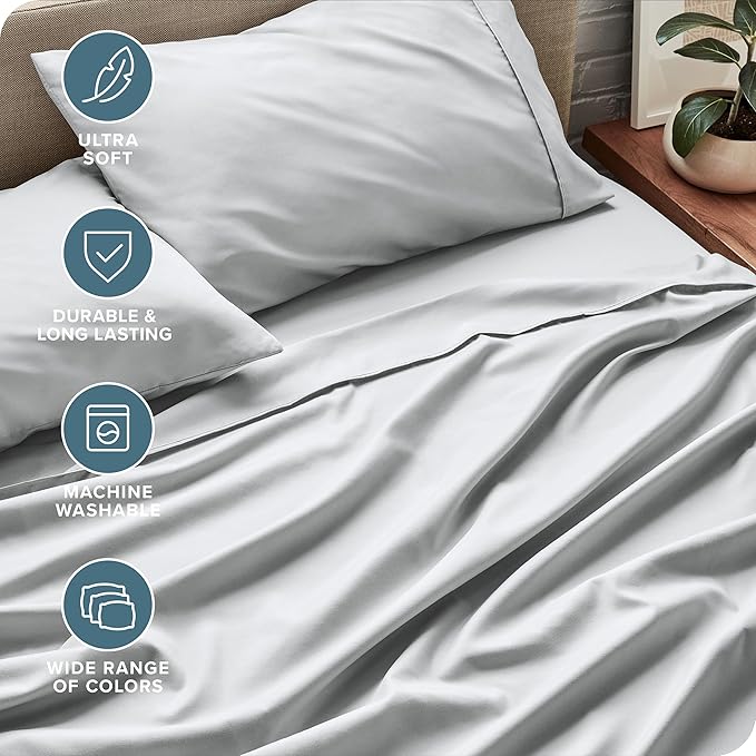 Bare Home Queen Sheet Set - 1800 Ultra-Soft Microfiber Queen Bed Sheets - Double Brushed - Deep Pockets - Easy Fit - 4 Piece Set - Bed Sheets (Queen, French Grey)