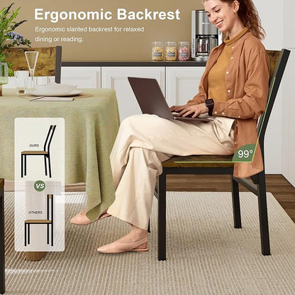 Feonase Dining Chairs Set of 6, Modern Kitchen Chairs with Ergonomic Backrest, MDF Board and Metal Legs, Dinner Chairs for Dining Room, Kitchen and Living Room, Rustic Brown