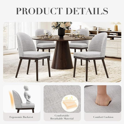 COLAMY Upholstered Dining Chairs Set of 2, Wooden Kitchen Chairs with Open Back, Modern Dining Room Chairs with Wood Frame, Dinner Side Chairs for Dining Room Kitchen Restaurant, Light Grey