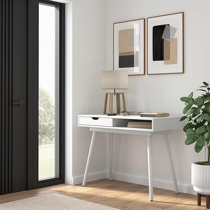 Furniture Nora 40W Writing Desk in Pure White | Computer Table for Home Office Workspace or Entryway
