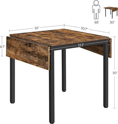 VASAGLE Folding Dining Table, Drop Leaf Extendable, for Small Spaces, Seats 2-4 People, Industrial, 33.3 x 30.7 x 30 Inches,Brown