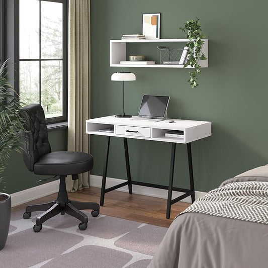 Bush Furniture Steele 40W Writing Desk in Pure White Oak | Computer Table for Home Office Workspace