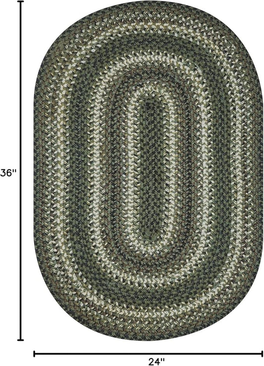 Pinecone Green Oval Braided Rug, 2x3' - Handmade with Jute, Warm Country Rustic Decor, Perfect for Bathrooms and Entryways - Reversible and Easy to Clean