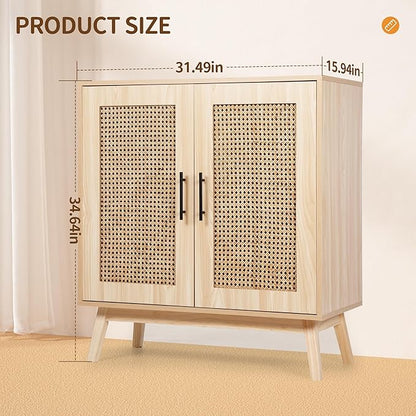 Rengue Sideboard Buffet Cabinet with Rattan Decorated Doors - Accent Cabinet Cupboard Console Table for Hallway, Entry, Living Room, Natural