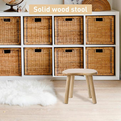 Wooden Stool, Small Step Stool for Kids, 10 inch Small Short Solid Wood Chair Perfect Matched Sensory Table, Sturdy and Versatile for Bathroom, Kitchen, Bedroom, Plant Stand (Burlywood)
