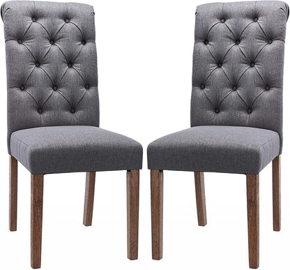 COLAMY Button Tufted Dining Chairs Set of 2, Parsons Upholstered Fabric Dining Room Chairs Kitchen Chairs with Wood Legs and Padded Seat, Dark Grey