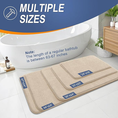 OLANLY Thick Memory Foam Bath Mat Rug 36x24, Extra Soft Absorbent Bathroom Rug, Quick Dry Bath Mats, Non-Slip, Machine Washable Carpet for Bathroom, Tub and Shower, Home Decor Accessories, Beige