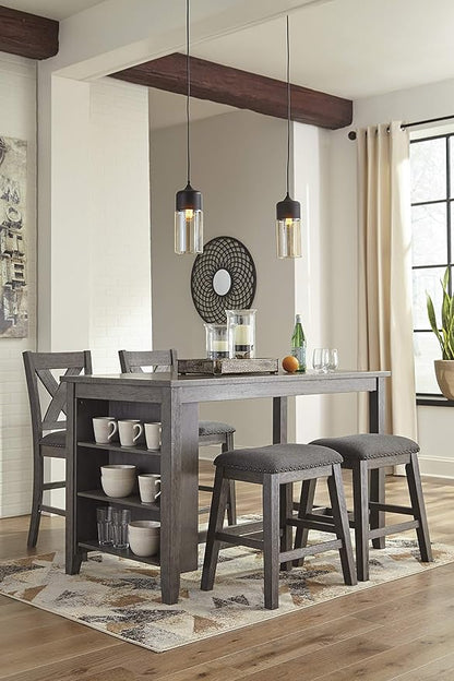 Signature Design by Ashley Caitbrook Rustic Counter Height Dining Table with Storage, Dark Gray