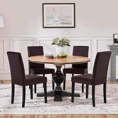 Yaheetech Dining Chairs Set of 4 PU Leather Dining Room Chairs with Waterproof Surface and Wood Legs for Kitchen Restaurant and Living Room, Dark Brown