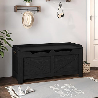 39.4" Storage Bench, Storage Chest, Lift-Top Storage Trunk with 2 Safety Hinges, Wooden Storage Box Chest Organizer for Bedroom, Entryway, Living Room, Black SB04504X