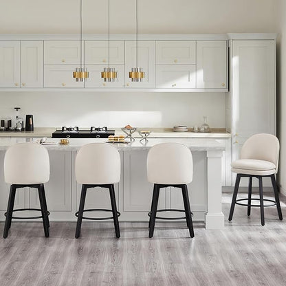 Counter Height Barstools 26 inch Upholstered Swivel Bar Stools with Back and Wood Legs for Kitchen Island,Set of 1,Beige Fabric-Armless