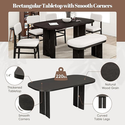 Merax Farmhouse Wooden Dining Set of 6, 65 Inch Rectangular Kitchen Table, Upholstered 4 Chairs with Backrest, Bench with Cushion, Easy Assemble, Espresso