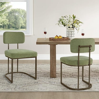 Dining Chairs Set of 4, Upholstered Modern Kitchen Chairs with Ergonomic Backrest, Fabric Cushion Seat & Metal Legs for Living Room, Restaurant, and Café, Green, 2Boxs