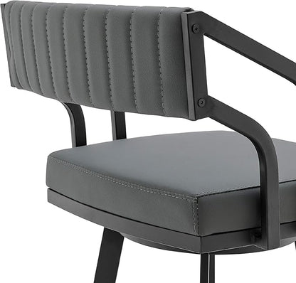 Armen Living Scranton Modern 26" Seat Height Gray Faux Leather and Black Steel Metal Swivel Bar Stool for Kitchen Island Counter