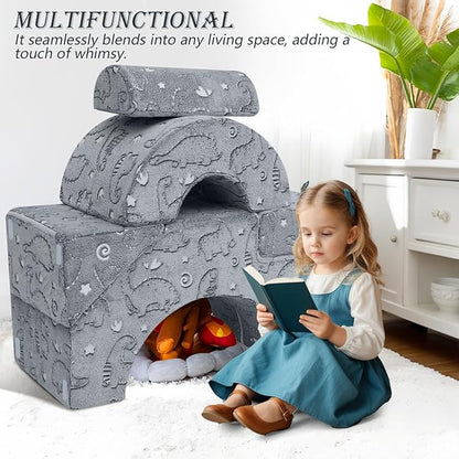 MeMoreCool Foam Climbing Toddler Couch, Modular Kids Sofa with Slide & Stair, Convertible Baby Couch for Playroom, Sectional Furniture for Crawling, Climbing, and Kids’ Play