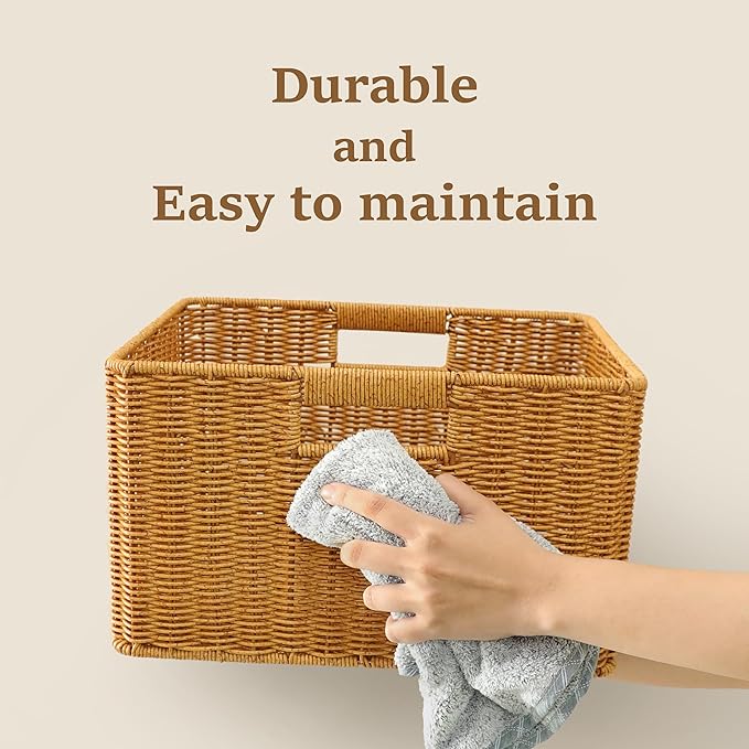 myHomeBody Wicker Nightstand with Drawers, Bed Side Table Bedroom, End Table with Storage, Small Storage Cabinet, Drawers for Bedroom, Latte
