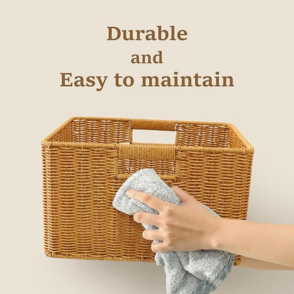 myHomeBody Wicker Nightstand with Drawers, Bed Side Table Bedroom, End Table with Storage, Small Storage Cabinet, Drawers for Bedroom, Latte
