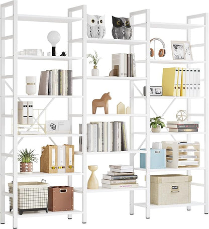 IRONCK Bookshelves 6 Tiers Triple Wide Industrial Bookshelf, Large Etagere Bookshelf Open Display Shelves with Metal Frame for Living Room Bedroom Home Office