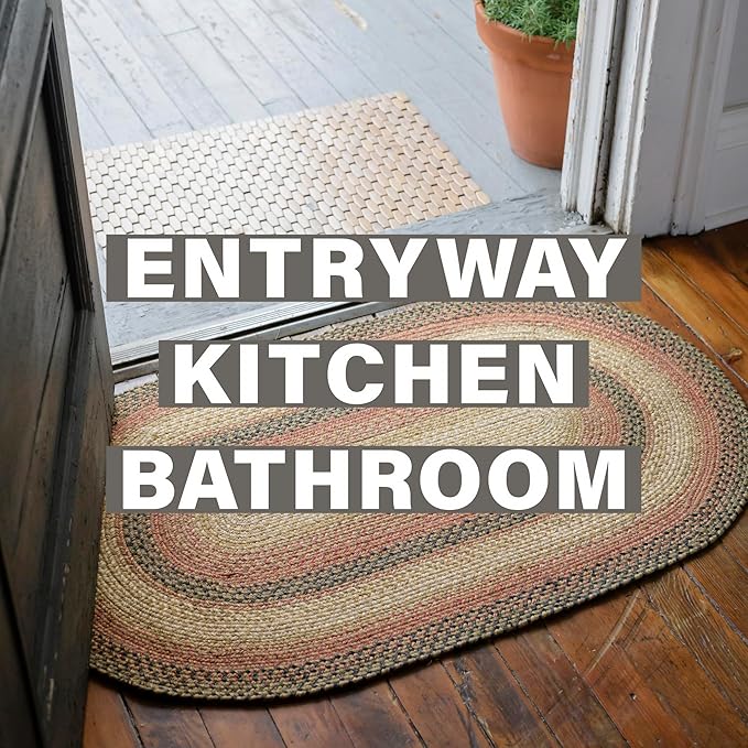 Russet Multi Color Jute Braided Rugs, 20x30 Rectangle - Warm Country Decor, Perfect for Kitchens, Bathrooms and Entryways - Durable and Easy to Clean